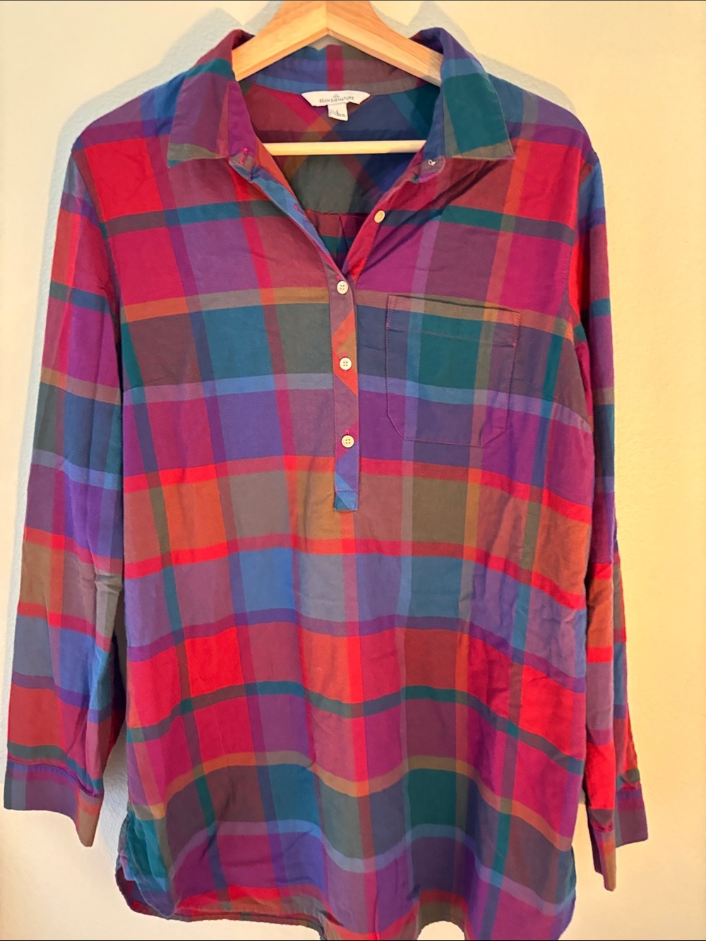 L.L. BEAN Signature Plaid Cotton Popover Tunic Vibrant Multicolor Plaid Large - Picture 2 of 8